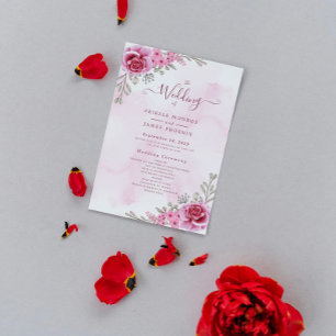 Pink Gold Minimalist Floral Wedding Programme