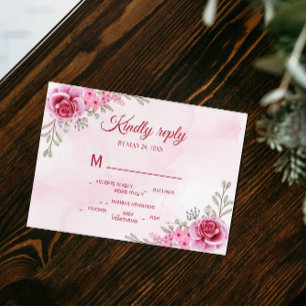 Pink Gold Minimalist Floral Wedding RSVP Card