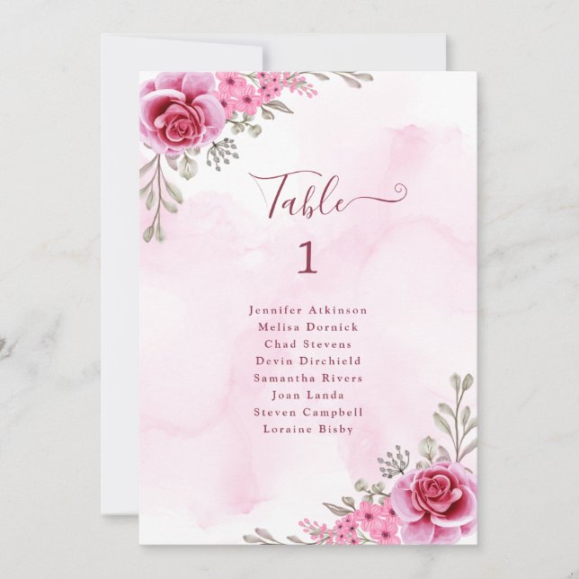 Pink Gold Minimalist Floral Wedding Seating C Card (Front)