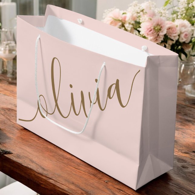 Pink Gold Minimalist Modern Monogram Elegant Large Gift Bag (Creator Uploaded)