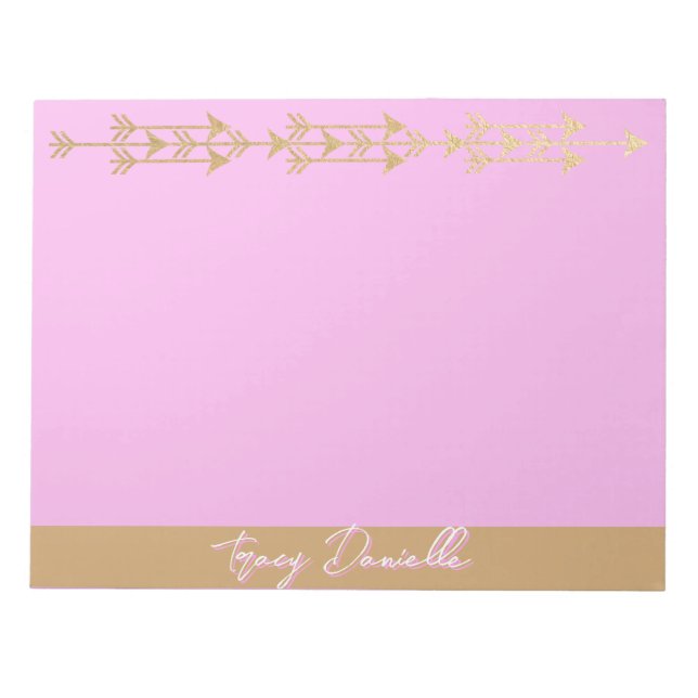 Pink & Gold Minimalist Personalised Notepad (Front)