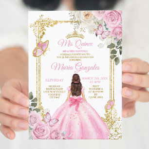 Pink & Gold Mis Quince 15 Anos Butterfly Crown Invitation