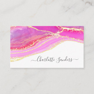 Pink Gold Modern Art Liquid Ink Watercolor Business Card