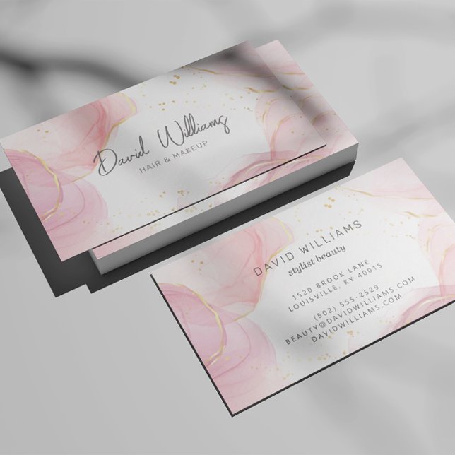 Pink Gold Modern Art Liquid Watercolor Business Card (Creator Uploaded)