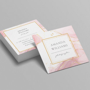 Pink Gold Modern Art Liquid Watercolor Square Square Business Card