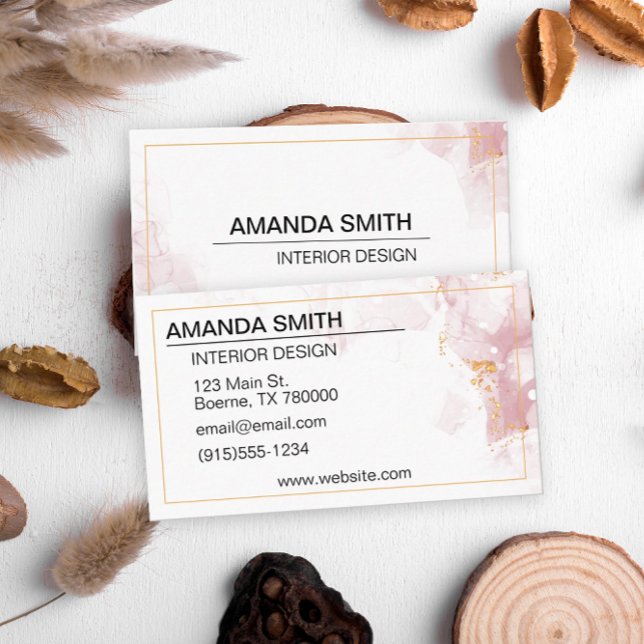 Pink Gold Modern  Business Card (Pink glitter business card)