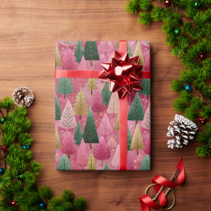 Pink & Gold Modern Christmas Tree Design Wrapping Paper
