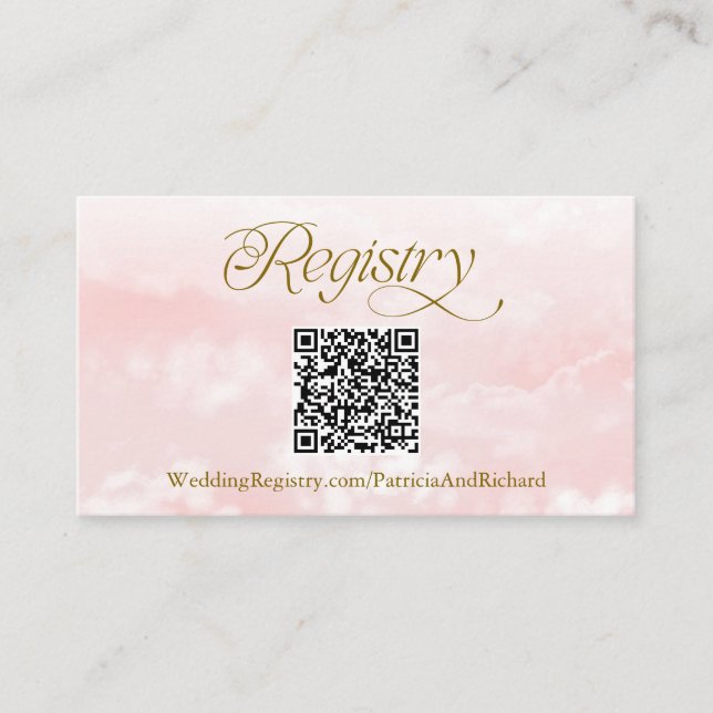 Pink Gold Modern Cloud QR Code Registry Enclosure Card (Front)