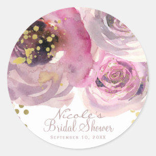Pink & Gold Modern Floral Wedding Birthday Party Classic Round Sticker