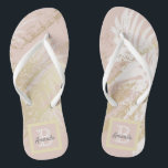 Pink gold monogram foliage botanical jandals<br><div class="desc">An elegant,  modern tropical summer abstract pattern.  Rustic rose gold background,  and white palm tree leaves.  Decorated with faux gold brush strokes.  Add your name and monogram letter.</div>