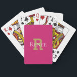 Pink Gold Monogram Modern Bridge Canasta Playing Cards<br><div class="desc">Give a special gift by customising this Trendy Monogrammed Deck of Playing Cards.  This template is easy to use. Makes a perfect gift for students,  birthdays,  celebrations,  awards,  employers,  employees,  housewarming,  poker club,  bridge club,  family,  canasta groups,  good grades and anyone who enjoys playing cards!</div>