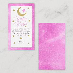 Pink Gold Moon & Stars Baby Girl Diaper Raffle Enclosure Card