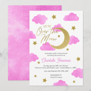 Pink Gold Moon & Stars Baby Shower Invitation 