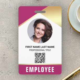Pink Gold Name Photo QR Code Employee ID Card ID Badge