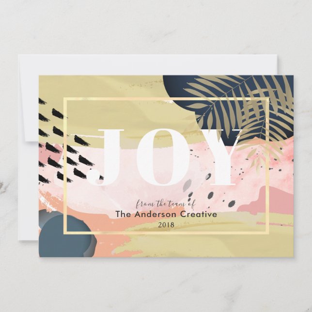 Pink Gold Navy Abstract Business Holiday Card (Front)