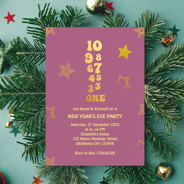 Pink Gold New Years Eve Countdown Party Invitation (Creator Uploaded)