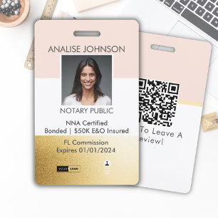 Pink & Gold Notary Signing Agent, Mobile Notary ID ID Badge