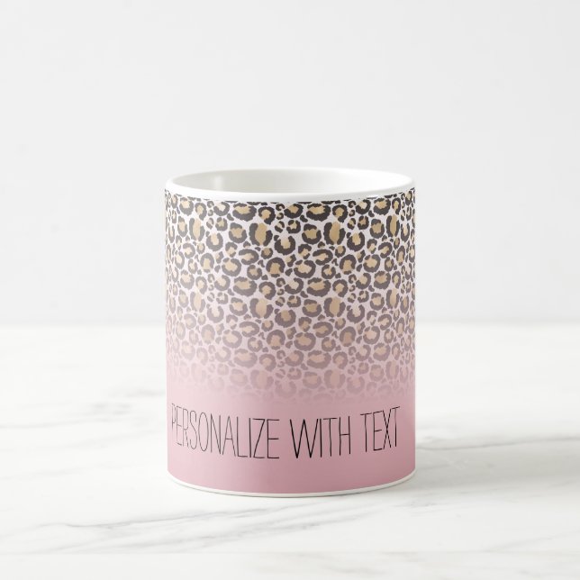 Pink Gold Ombre Leopard Print Personalized Coffee Mug (Center)
