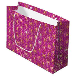 Pink & Gold Ornamental Luxe Pattern with Sparkles Large Gift Bag