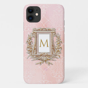 Pink Gold Ornate Vintage Watercolor Damask Initial Case-Mate iPhone Case