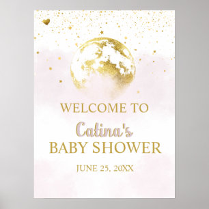 Pink Gold Over the Moon Baby Shower Welcome Sign