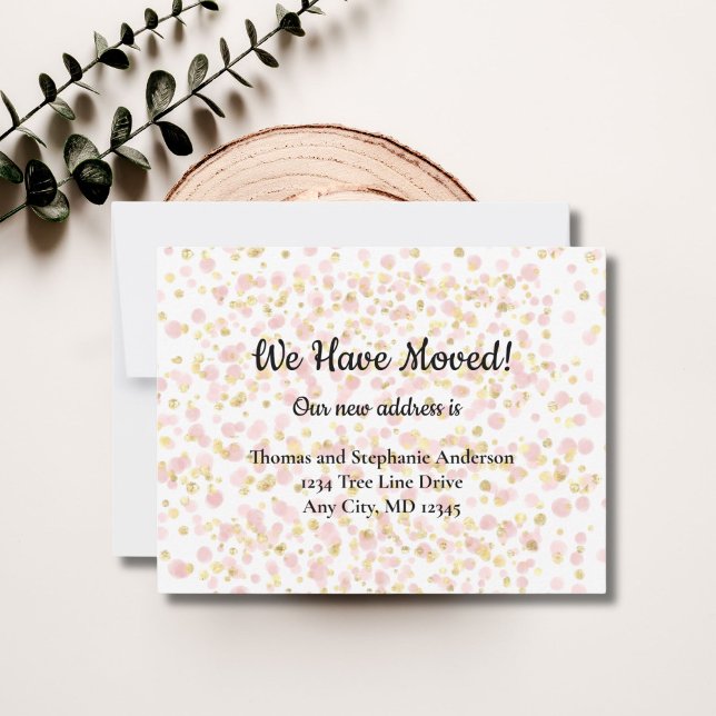 Pink Gold Overlay Moving Announcement Card (Pink gold overlay We have moved moving announcement card. )
