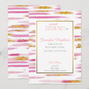 Pink & Gold Paint Stripes Party Invitations