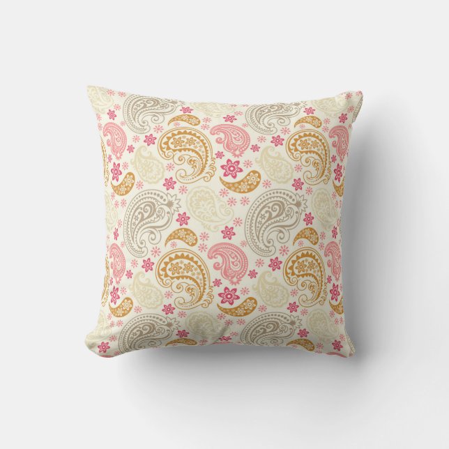 Pink & Gold Paisley Pillow (Front)