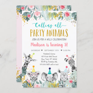 Pink Gold Party Animal Safari Birthday Invitation