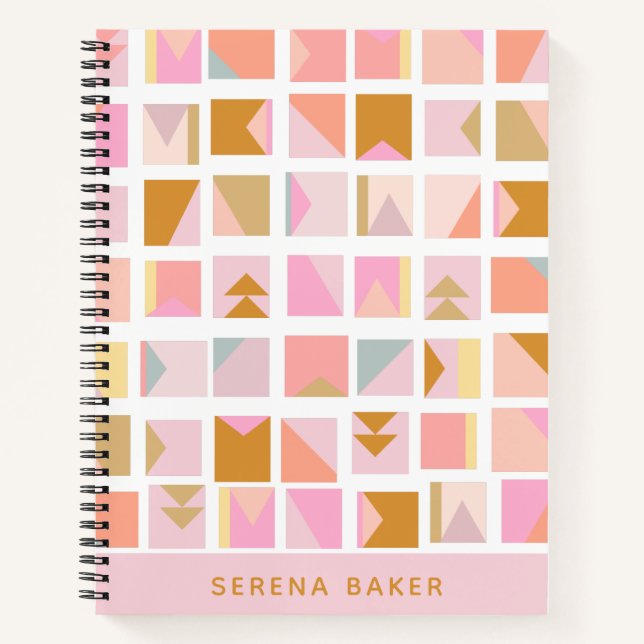Pink Gold Pastel Colours Geometric Personalised Notebook (Front)