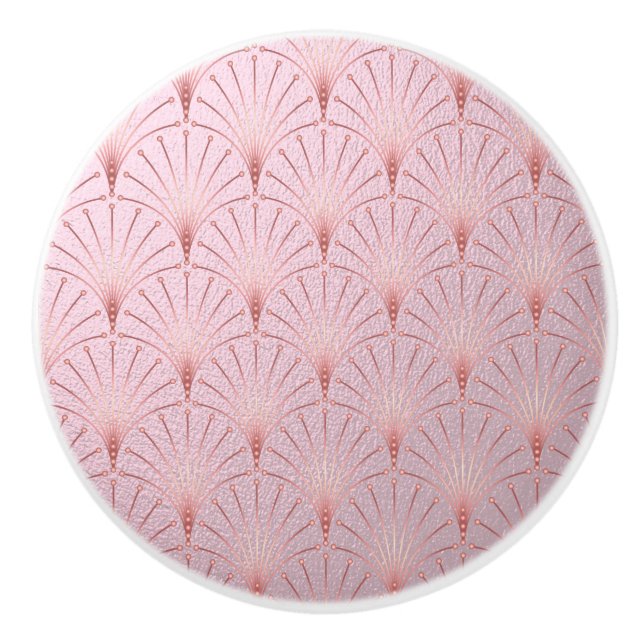 Pink gold pattern,fan feather pattern,Art Deco chi Ceramic Knob (Front)