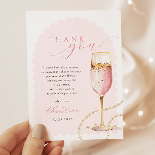Pink Gold Pearls and Prosecco Bridal Shower Thank You Card