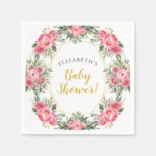 Pink Gold Peonies Baby Shower Napkin