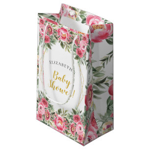 Pink Gold Peonies Baby Shower Small Gift Bag