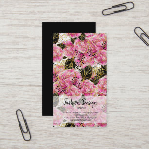 Pink gold peonies business card