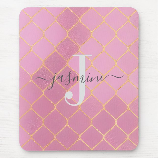 Pink Gold Personalised Mouse Pad (Front)