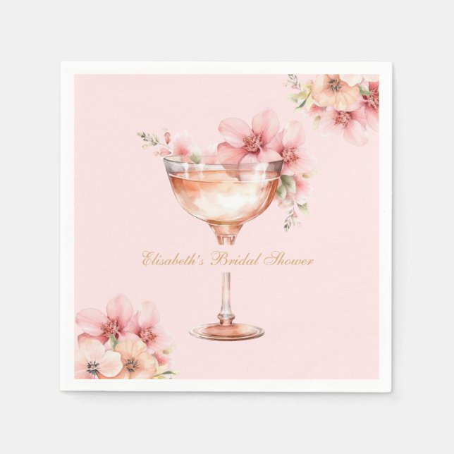 Pink Gold Petals and Prosecco Cocktail Napkin (Front)