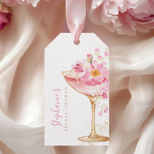 Pink Gold Petals Prosecco Floral Bridal Shower Tag