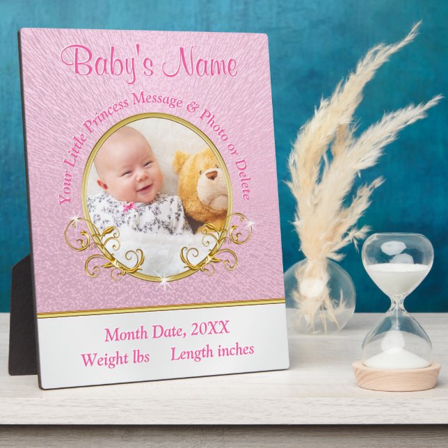 Pink Gold PHOTO and Baby Birth Information Plaques (Side)