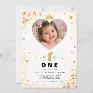 Pink Gold Photo Girl 1st Birthday Invitation