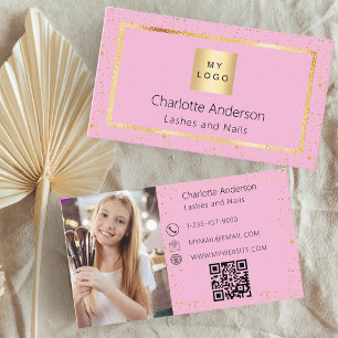 Pink gold photo logo modern QR code Business Card