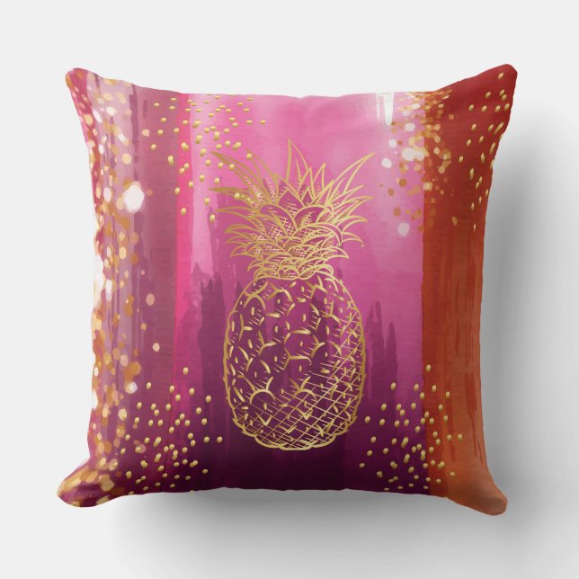 Pink Gold Pineapple Glitter Cushion (Front)