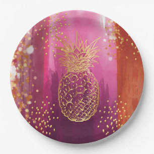 Pink Gold Pineapple Glitter Paper Plate