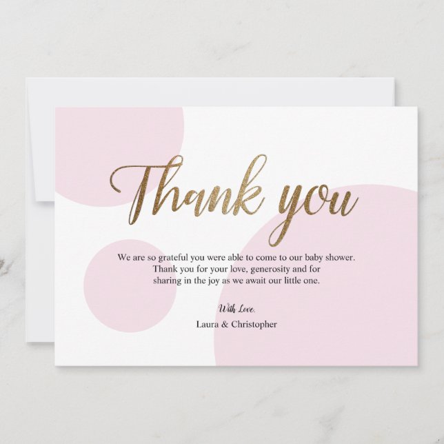 Pink Gold Polkadot Baby Shower Thank You Invitation (Front)