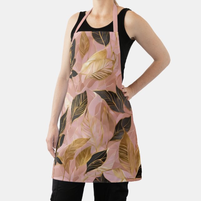 Pink Gold Popular Boho Leaves Collection Apron (Insitu)