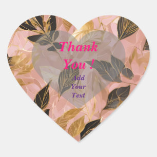 Pink Gold Popular Boho Leaves Collection Heart Sticker