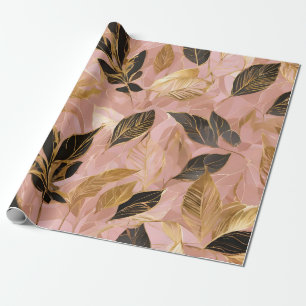 Pink Gold Popular Boho Leaves Collection Wrapping Paper