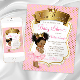 Pink Gold Princess Baby Shower Invitations