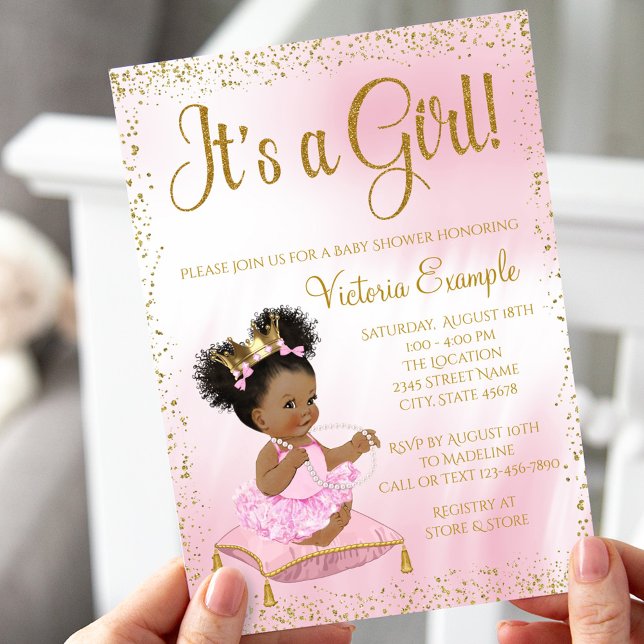 Pink Gold Princess Baby Shower Its a Girl Invitation (Creator Uploaded)