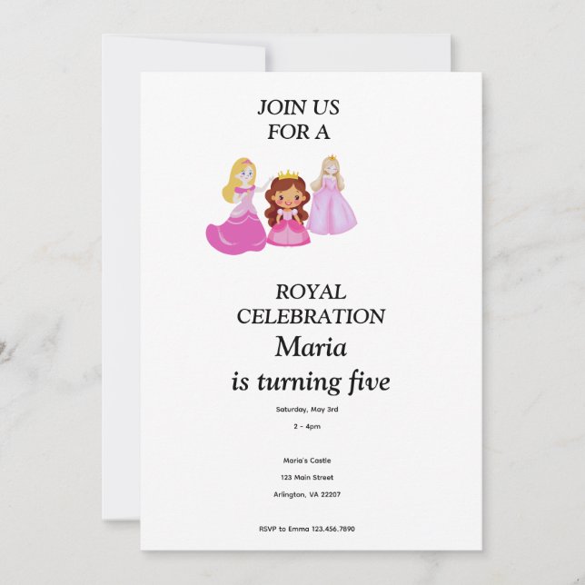 Pink & Gold princess birthday invitation (Front)